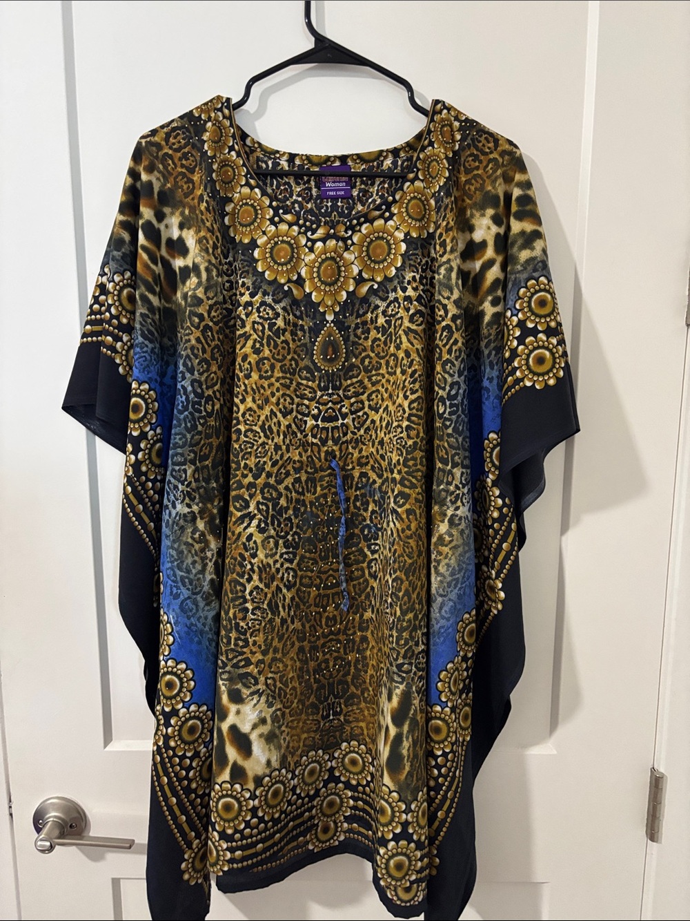 Blue Leopard-Print Poncho Tunic